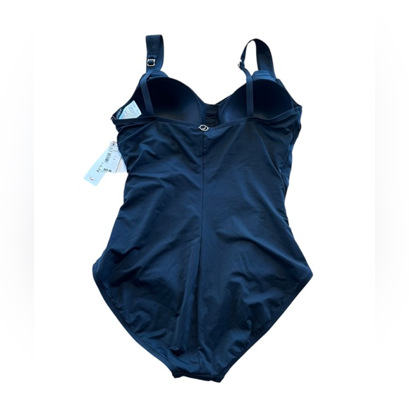 NWT Jantzen Black Tummy Control Ruched One Piece Gold Stud Strap Sz 16 Draped - Picture 3 of 14